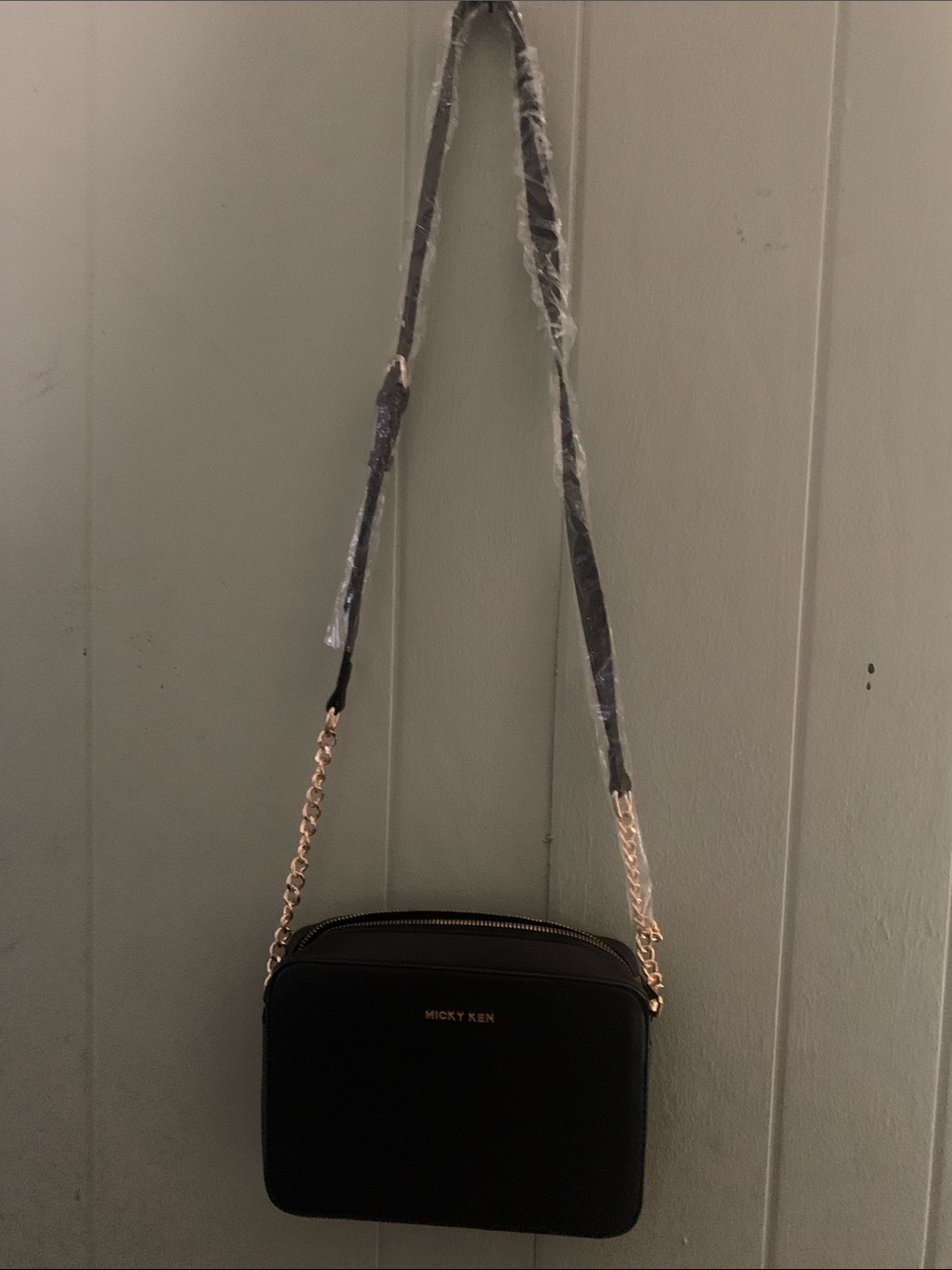Black Crossbody Bag with Gold Chain Strap
